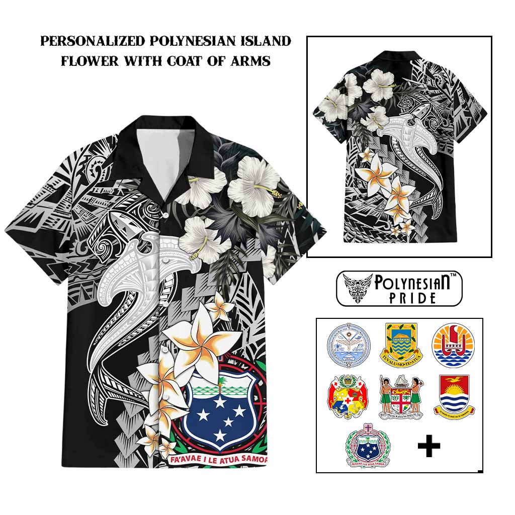 Custom Hawaii Tropical Hawaiian Shirt Hammerhead Shark and Coat of Arm Polynesian Island