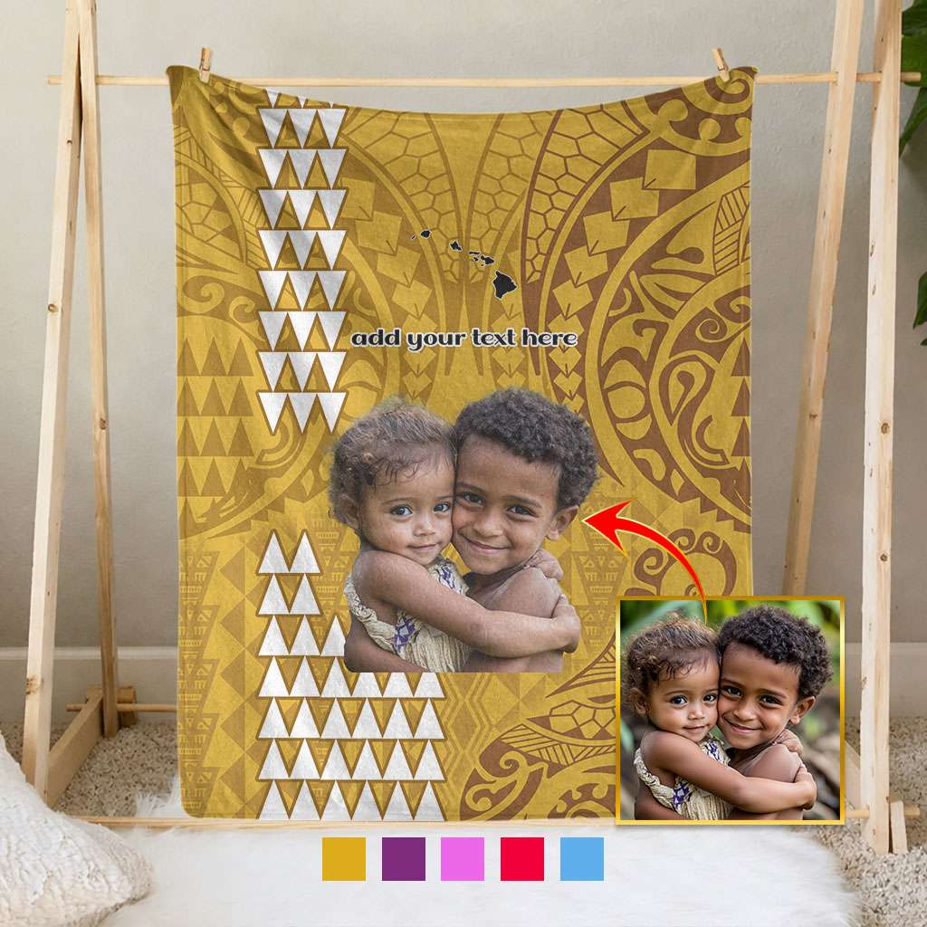 Custom Photo Hawaii Blanket Kakau Mixed Polynesian Tribal