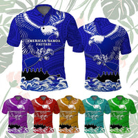 Custom American Samoa Fautasi Race Polo Shirt Eagle With Polynesian Pattern