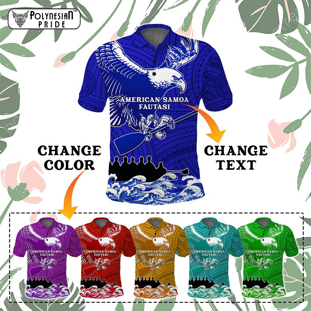 Custom American Samoa Fautasi Race Polo Shirt Eagle With Polynesian Pattern
