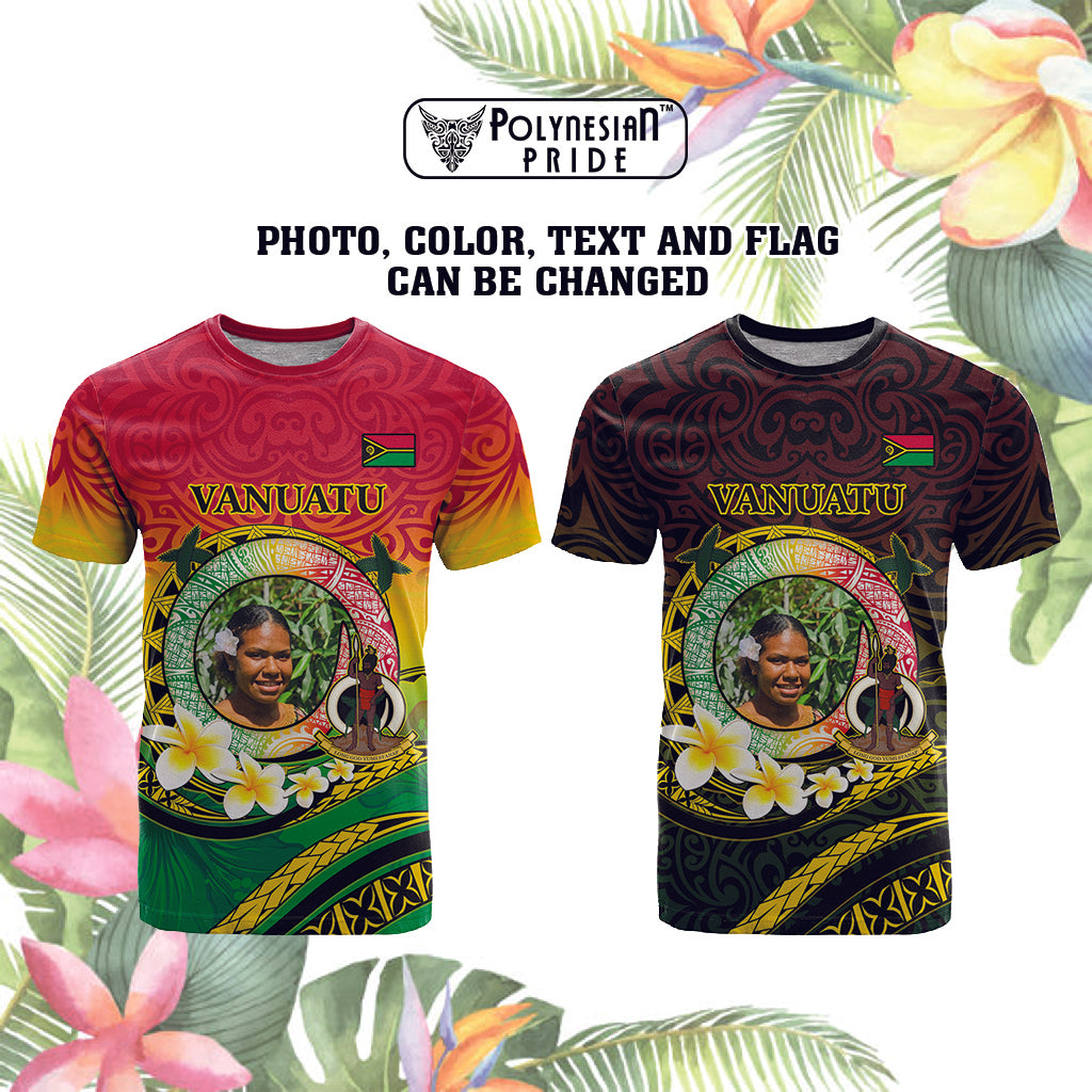 Custom Photo Vanuatu Provinces T Shirt Coat Of Arms Mix Flag - Polynesian Pride