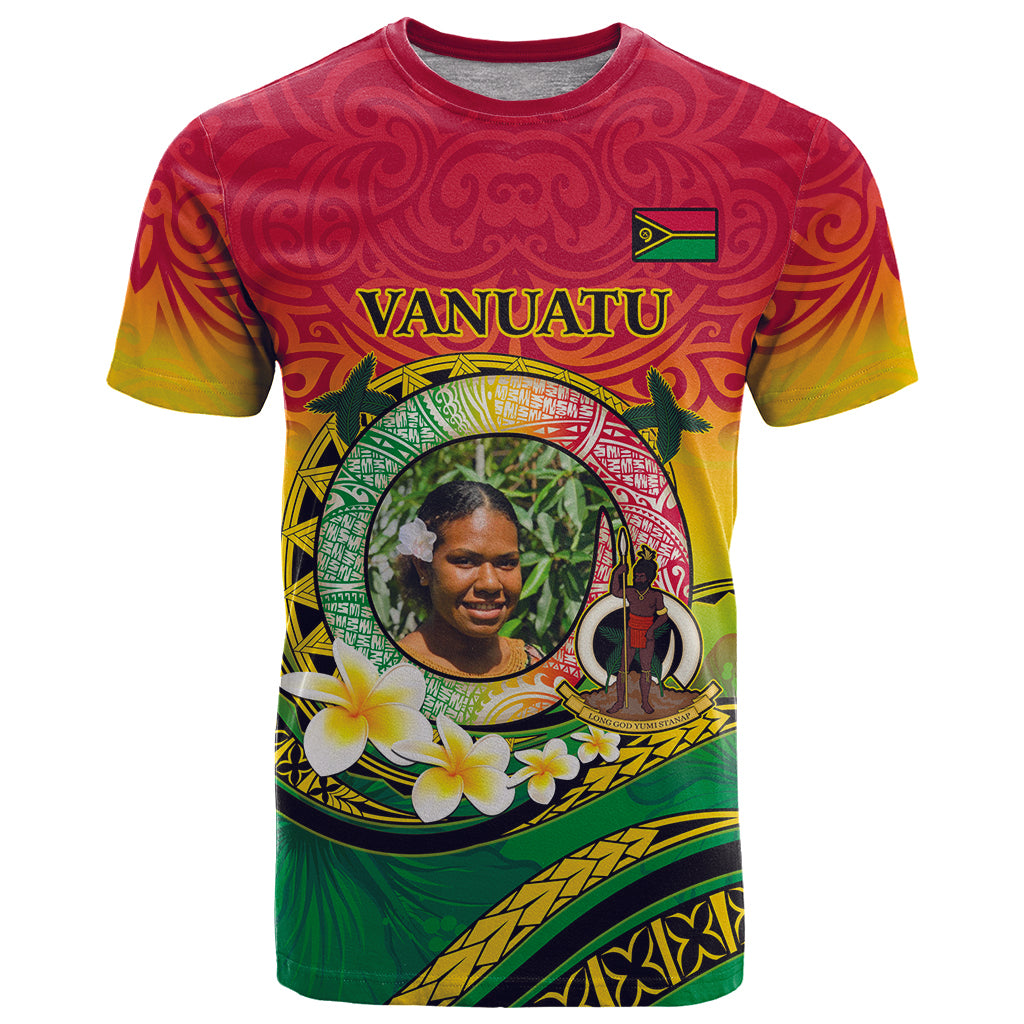 Custom Photo Vanuatu Provinces T Shirt Coat Of Arms Mix Flag - Polynesian Pride