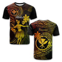 Custom Hawaii Symbols T Shirt Tropical Flowers With Kanaka Maoli