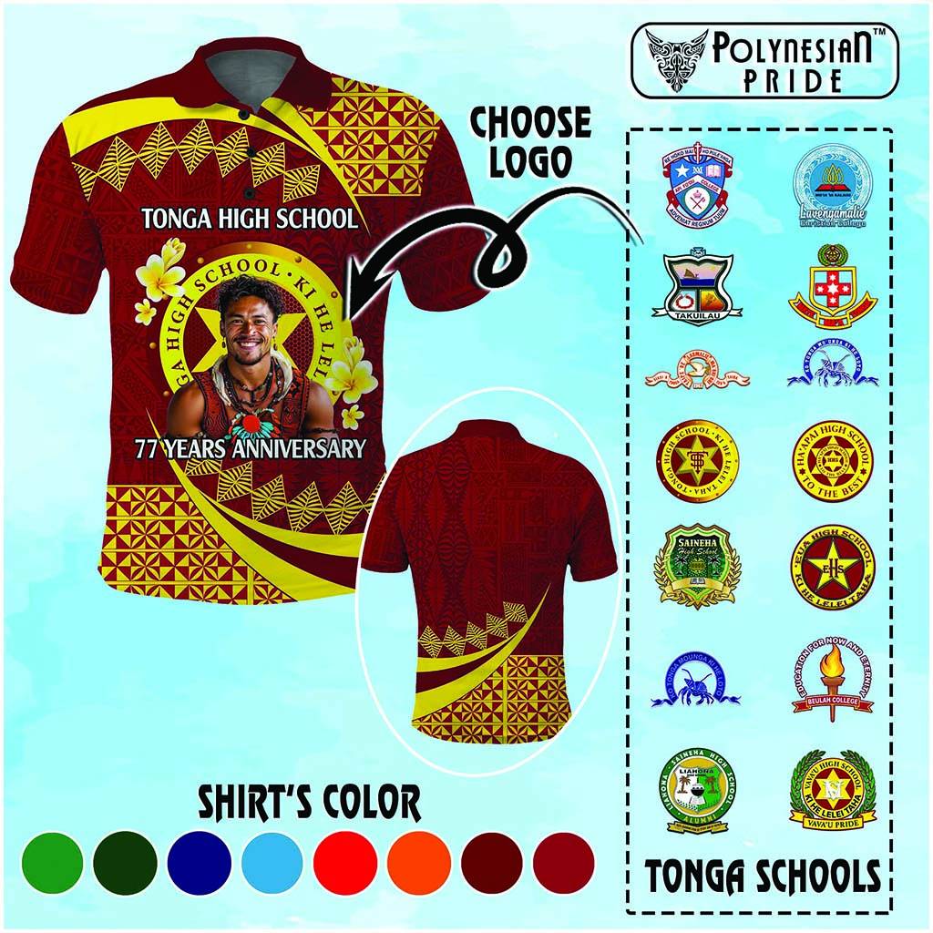 Custom Photo Tonga Schools Polo Shirt Happy Anniversary Tongan Schools Logo With Ngatu Pattern