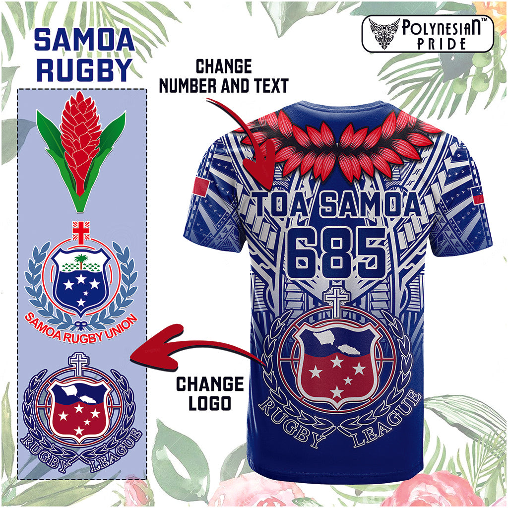 Custom Samoa Rugby T Shirt Custom Text And Number With Toa Samoa, Manu Samoa And Manu Samoa 7s Logo - Polynesian Pride