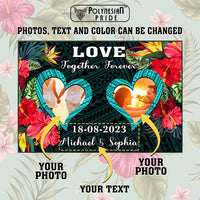Custom Photo Polynesian Couples Canvas Wall Art Together Forever Tropical Flowers