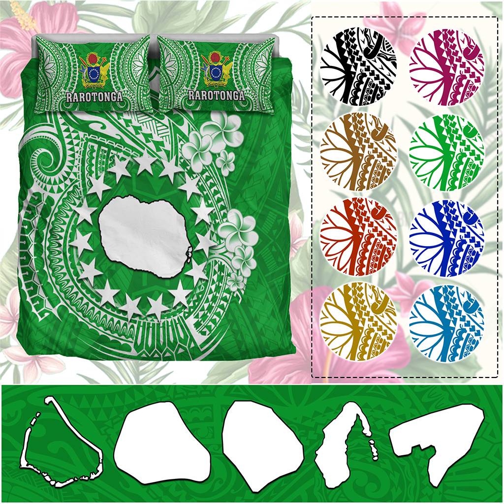 Custom Cook Islands Bedding Set Islands Map Plumeria With Polynesian Tattoo