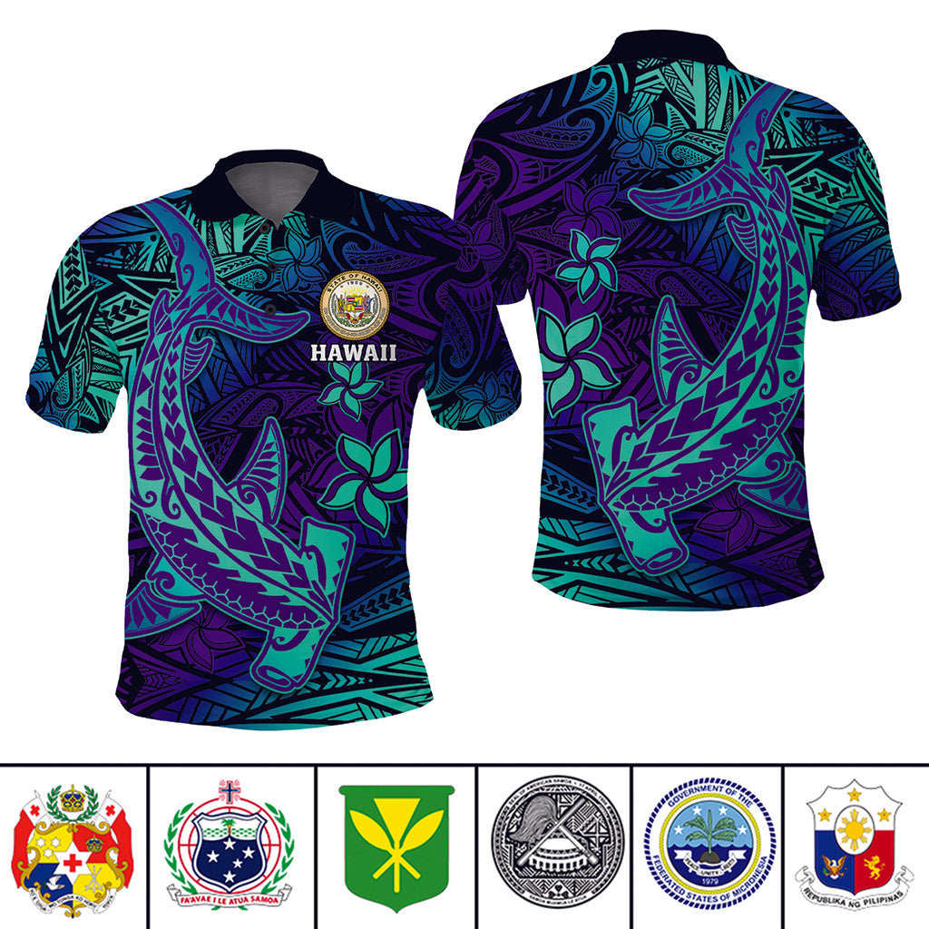 Custom Polynesian T Shirt, Polo Shirt, Hoodie Hammerhead Shark With Coat of Arms CTM14