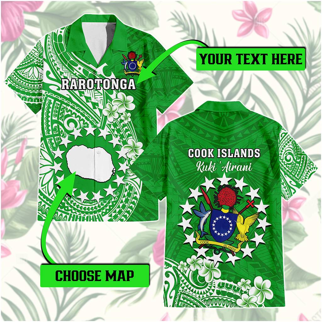 Custom Cook Islands Hawaiian Shirt Islands Map Plumeria With Polynesian Tattoo