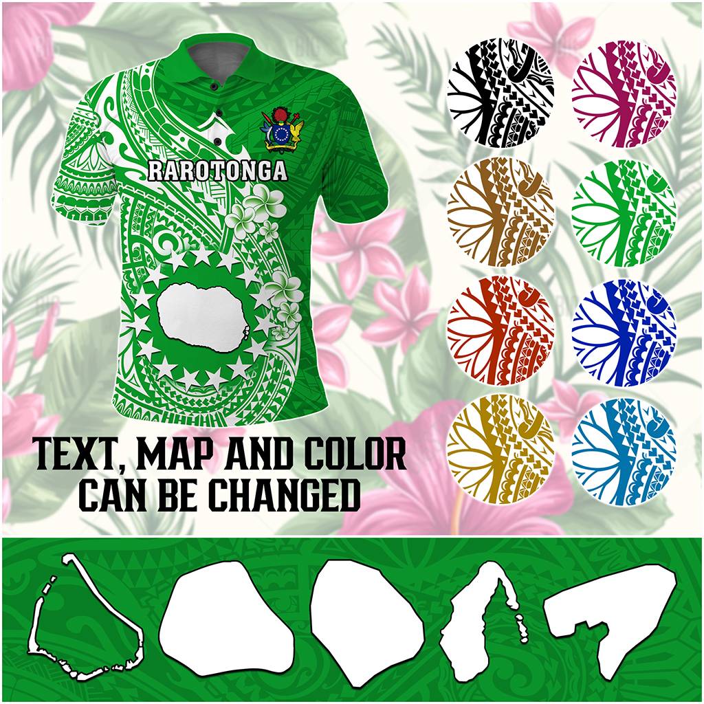Custom Cook Islands Polo Shirt Islands Map Plumeria With Polynesian Tattoo