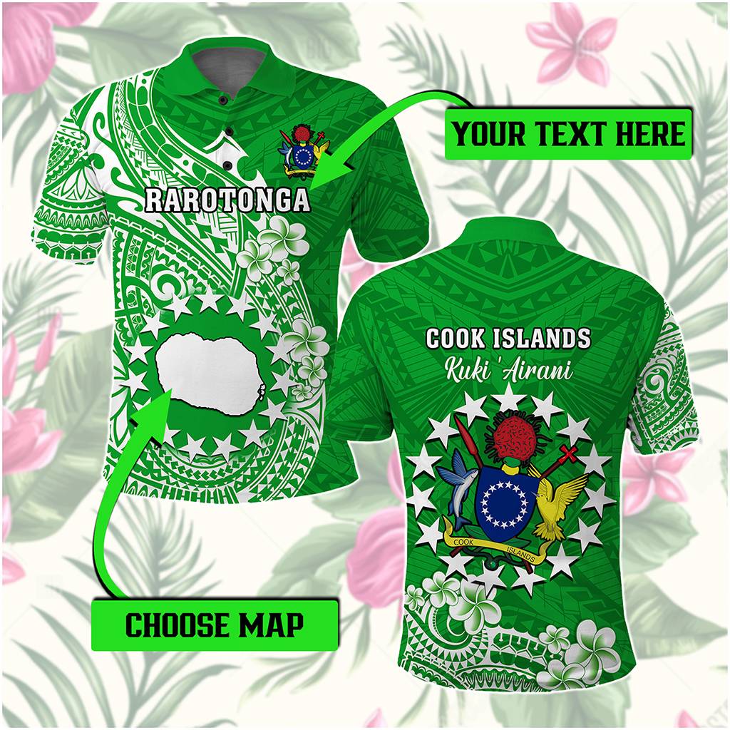 Custom Cook Islands Polo Shirt Islands Map Plumeria With Polynesian Tattoo