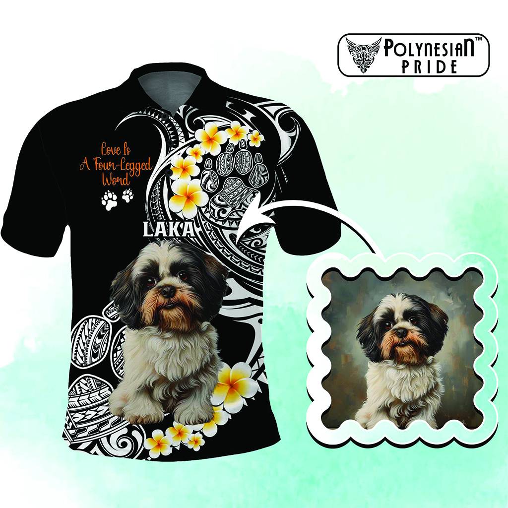 Custom Photo Happy International Dog Day Polo Shirt Tropical Flowers With Polynesian Pattern