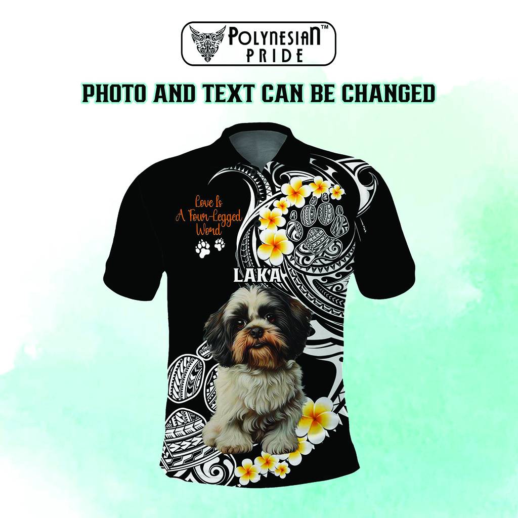 Custom Photo Happy International Dog Day Polo Shirt Tropical Flowers With Polynesian Pattern