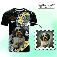 Custom Photo Happy International Dog Day T Shirt Tropical Flowers With Polynesian Pattern