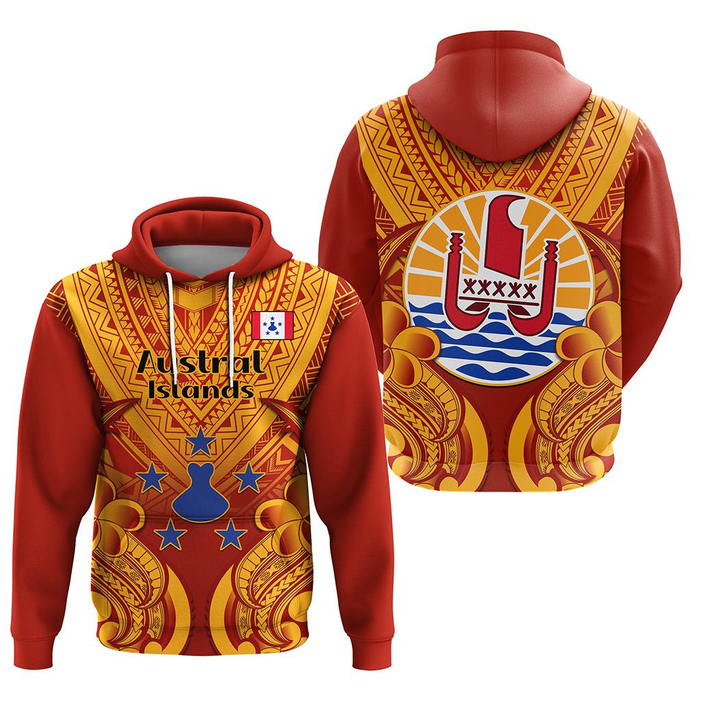 Custom French Polynesia Hoodie Five Groups Of Islands Flag Plumeria Polynesian Tribal