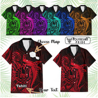 Custom French Polynesia Hawaiian Shirt Map Of Islands Flag Hibiscus With Polynesian Shark Tattoo