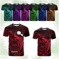 Custom French Polynesia T Shirt Map Of Islands Flag Hibiscus With Polynesian Shark Tattoo