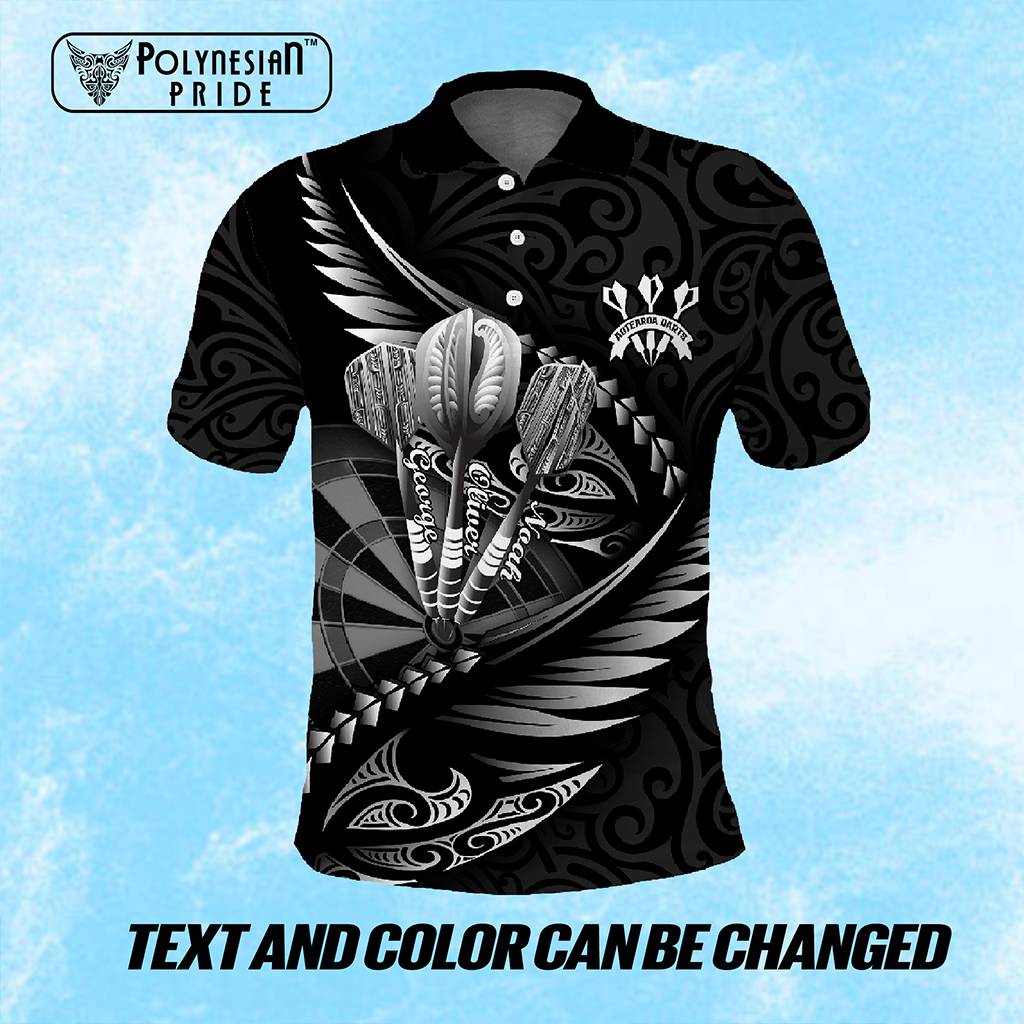 Custom New Zealand Darts Polo Shirt Aotearoa Maori Silver Fern Dart's Name