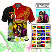 Custom Photo Papua New Guinea Provinces Polo Shirt Flag With Polynesian Tropical Flowers