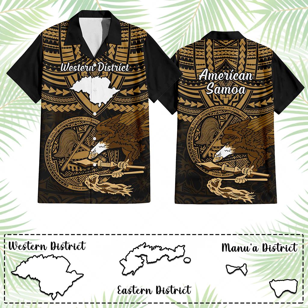 Custom American Samoa Hawaiian Shirt Coat Of Arms With Districts Map Polynesian Pattern