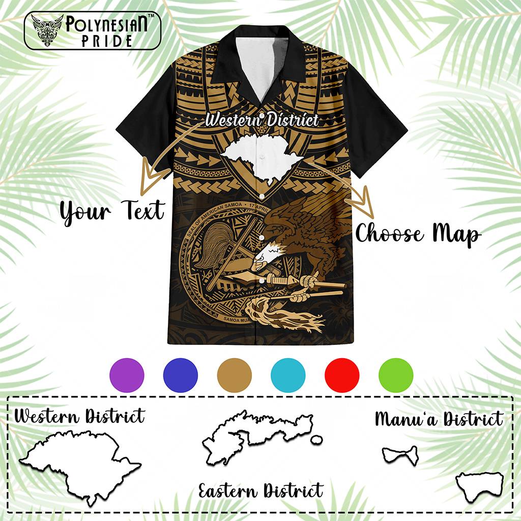 Custom American Samoa Hawaiian Shirt Coat Of Arms With Districts Map Polynesian Pattern