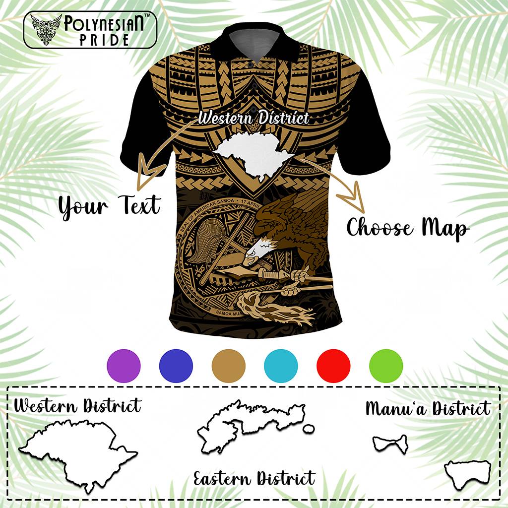 Custom American Samoa Polo Shirt Coat Of Arms With Districts Map Polynesian Pattern