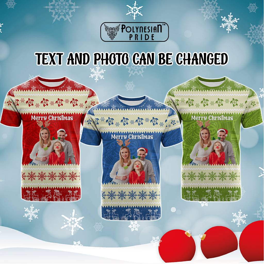 Custom Photo Polynesia T Shirt Xmas Vibes Polynesian Pattern