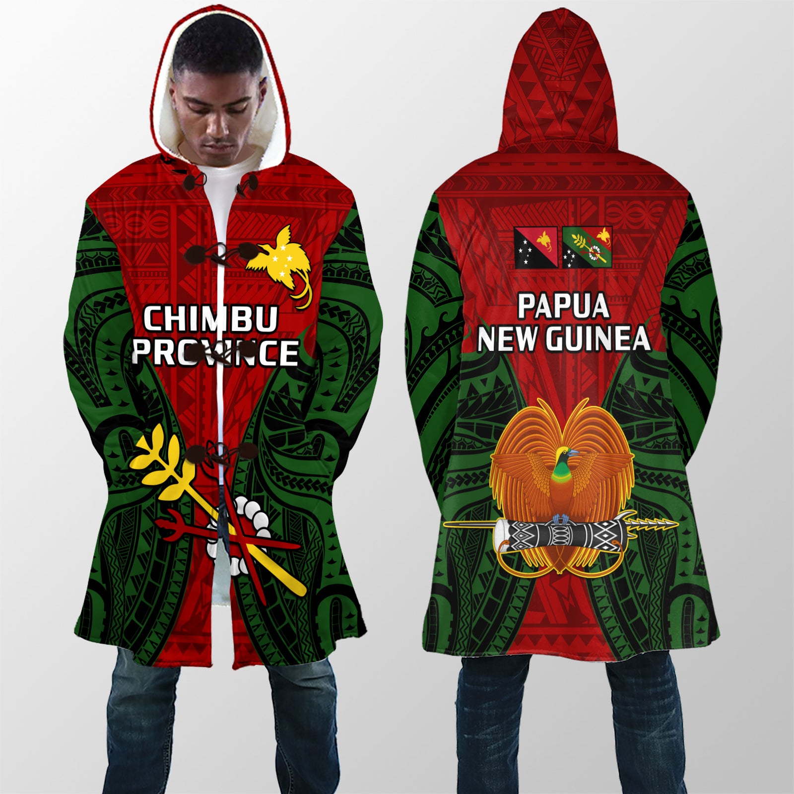 Papua New Guinea Cloaks Chimbu Province Mix Coat Of Arms Polynesian Art LT14 Unisex Red - Polynesian Pride