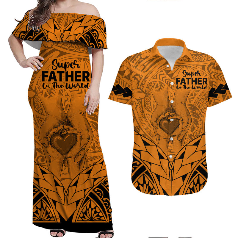 Polynesian Father's Day Gift For Dad Matching Dress and Hawaiian Shirt Super Father In The World Gold Polynesian Pattern LT9 Gold - Polynesian Pride