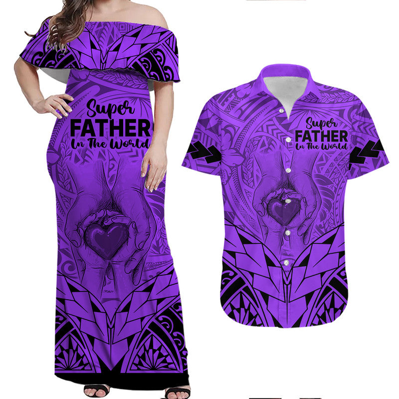 Polynesian Father's Day Gift For Dad Matching Dress and Hawaiian Shirt Super Father In The World Purple Polynesian Pattern LT9 Purple - Polynesian Pride