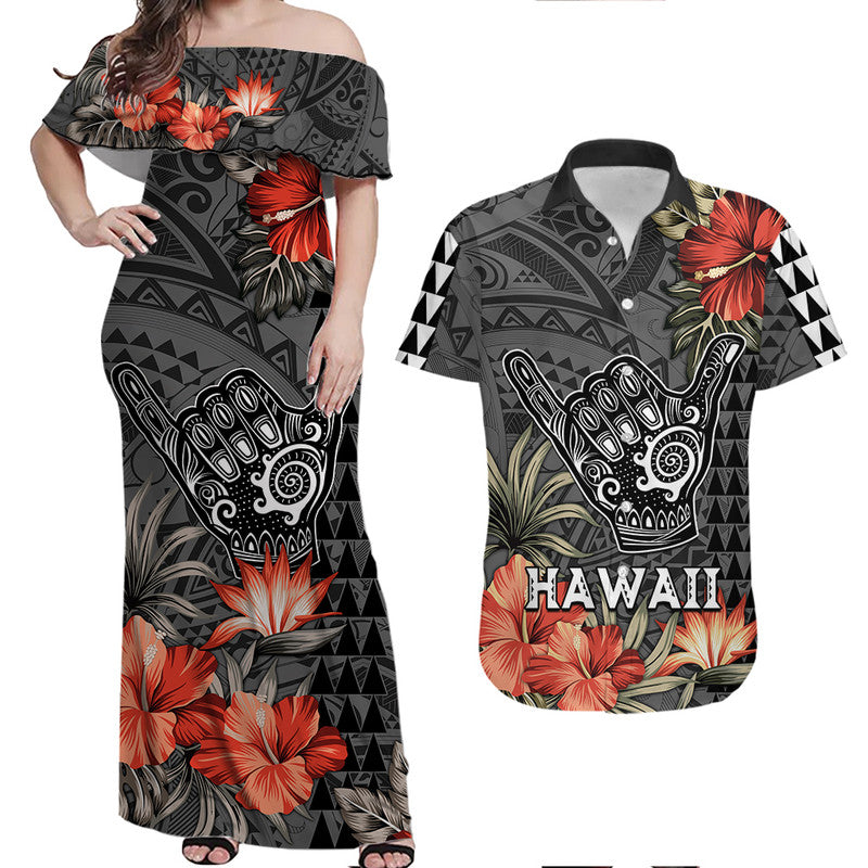 Hawaii Shaka Surf Hand Sign Outfit for Couple Polynesian Vintage Vibes LT9 Black - Polynesian Pride