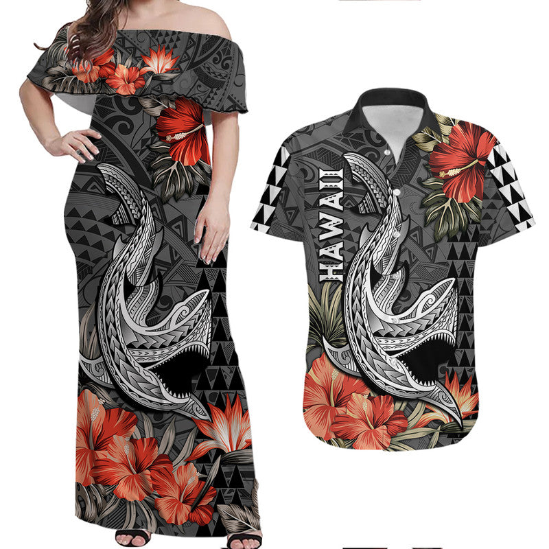 Hawaii Shark Tattoo Outfit for Couple Polynesian Vintage Vibes LT9 Black - Polynesian Pride