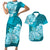 Polynesian Couple Matching Outfit Floral Tribal Combo Short Sleeve Bodycon Long Dress and Hawaiian Shirt Teal LT9 - Polynesian Pride