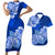 Polynesian Couple Matching Outfit Floral Tribal Combo Short Sleeve Bodycon Long Dress and Hawaiian Shirt Blue LT9 - Polynesian Pride