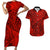 Hawaii Couples Matching Short Sleeve Bodycon Dress and Hawaiian Shirt Red Polynesian Tribal Art LT14 Red - Polynesian Pride