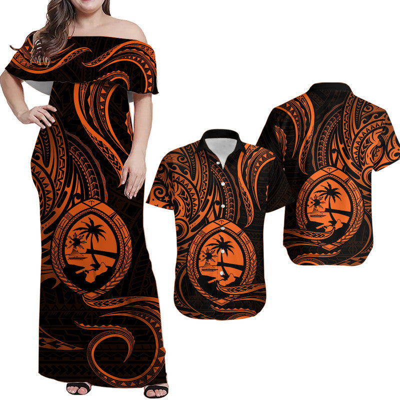 Polynesian Matching Dress and Hawaiian Shirt Guam Coat of Arms with Polynesian Tribal Tattoo Orange Version LT9 Orange - Polynesian Pride