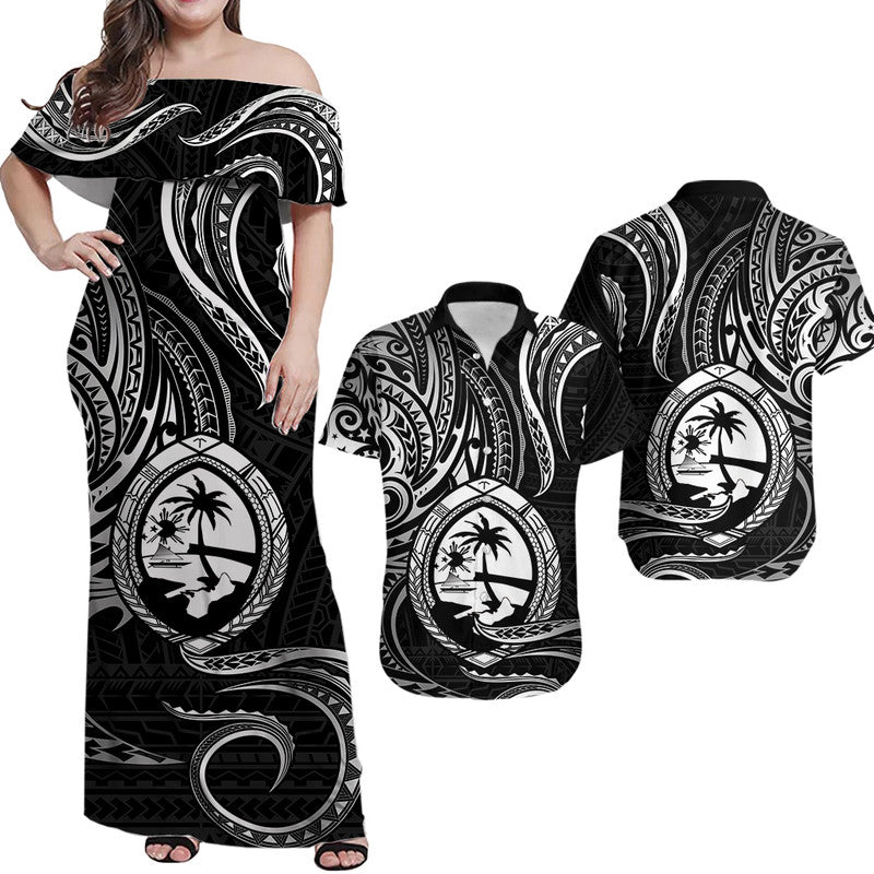 Polynesian Matching Dress and Hawaiian Shirt Guam Coat of Arms with Polynesian Tribal Tattoo Black Version LT9 Black - Polynesian Pride