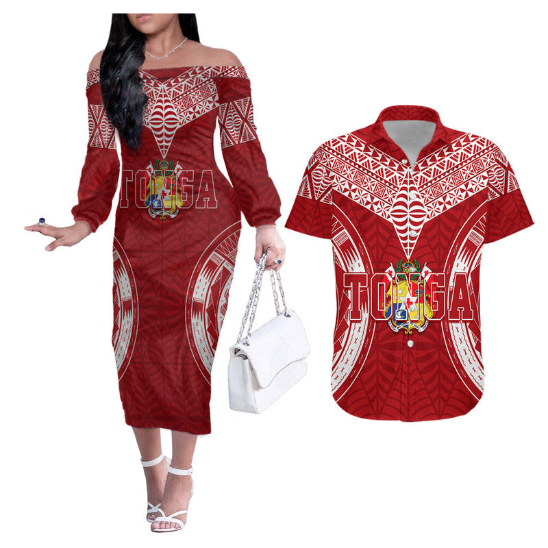 Personalised Tonga Independence Day Matching Hawaiian Shirt and Dress Kupesi Pattern Mix Style LT7 Red - Polynesian Pride