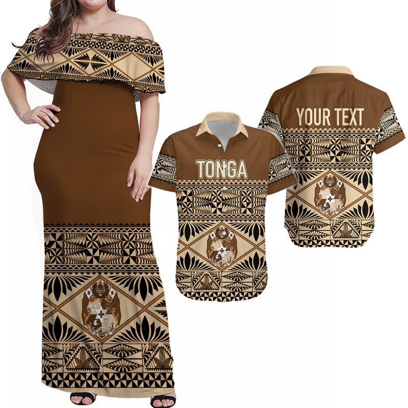 Personalised Tonga Independence Day Matching Hawaiian Shirt and Dress Ngatu Tapa Style LT7 Brown - Polynesian Pride