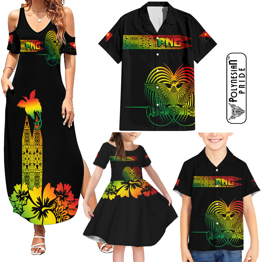 PNG Hibiscus Tribal Pattern Family Matching Outfits Polynesian Pride Summer Maxi Dress And Shirt Family Set Clothes Motuan Reggae Color LT7 Reggae - Polynesian Pride