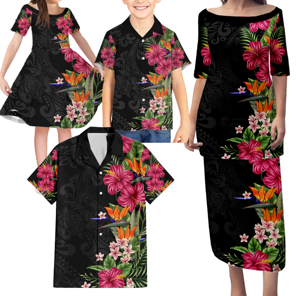 Hawaii Flowers Tribal Pattern Family Matching Puletasi and Hawaiian Shirt LT9 - Polynesian Pride