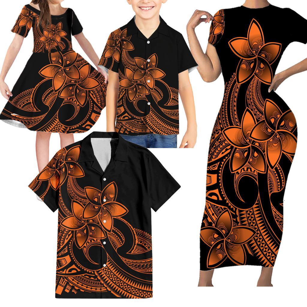 Polynesian Matching Outfit For Family Plumeria Flowers Bodycon Dress Hawaiian Shirt Polynesian Tribal Gold Vibe LT9 - Polynesian Pride