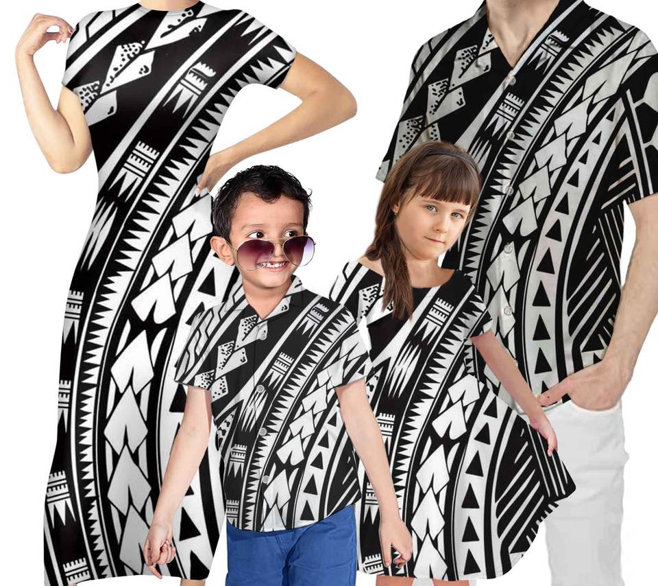 Black Matching Outfit For Family Hawaii Polynesian Tribal Bodycon Dress And Hawaii Shirt - Polynesian Pride