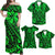 Polynesian Tribal Family Set Matching Outfits Hawaii Flowers Turtle Green Off Shoulder Long Sleeve Dress And Shirt - Polynesian Pride