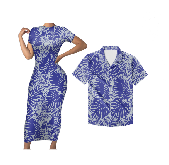 Polynesian Pride Matching Tropical Couple Outfits Hawaii Palm Leaf Bodycon Dress And Hawaii Shirt - Polynesian Pride