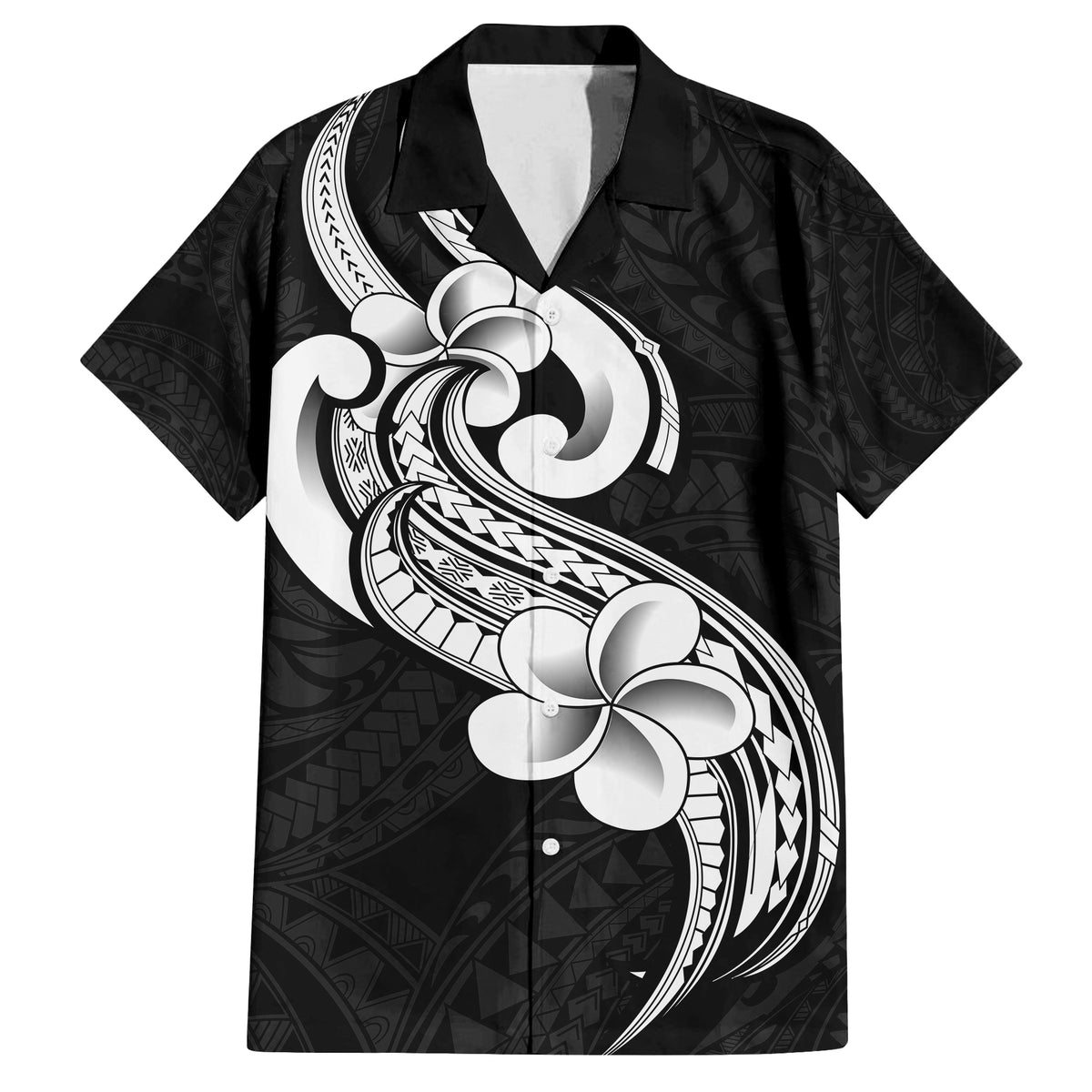 Polynesia Family Matching Outfits Tank Maxi Dress And Hawaiian Shirt Plumeria With Tribal Pattern Black Vibes LT14 - Polynesian Pride