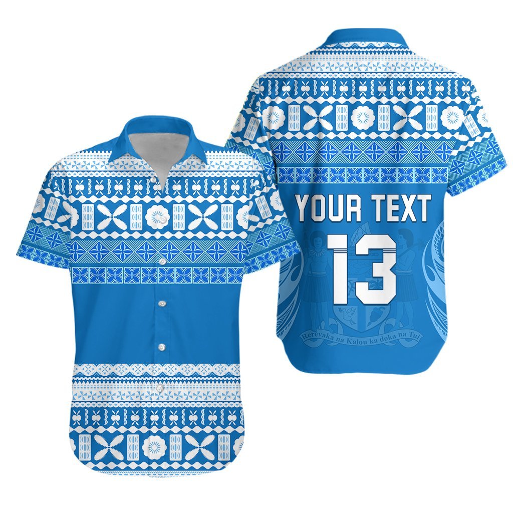 (Custom Text and Number) Bula Fiji Hawaiian Shirt Tapa Pattern LT13 Blue - Polynesian Pride