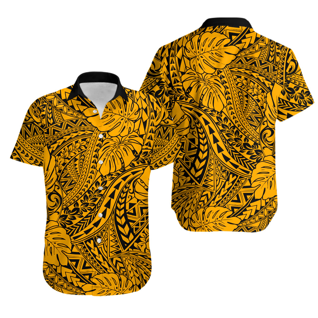 Hawaii Couples Matching Mermaid Dress and Hawaiian Shirt Gold Polynesian Tribal Art LT14