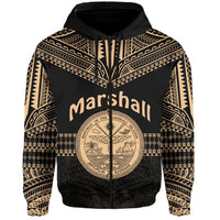 (Custom Text and Number) Marshall Islands Zip Hoodie Best Tattoo Version Golden LT13 - Polynesian Pride