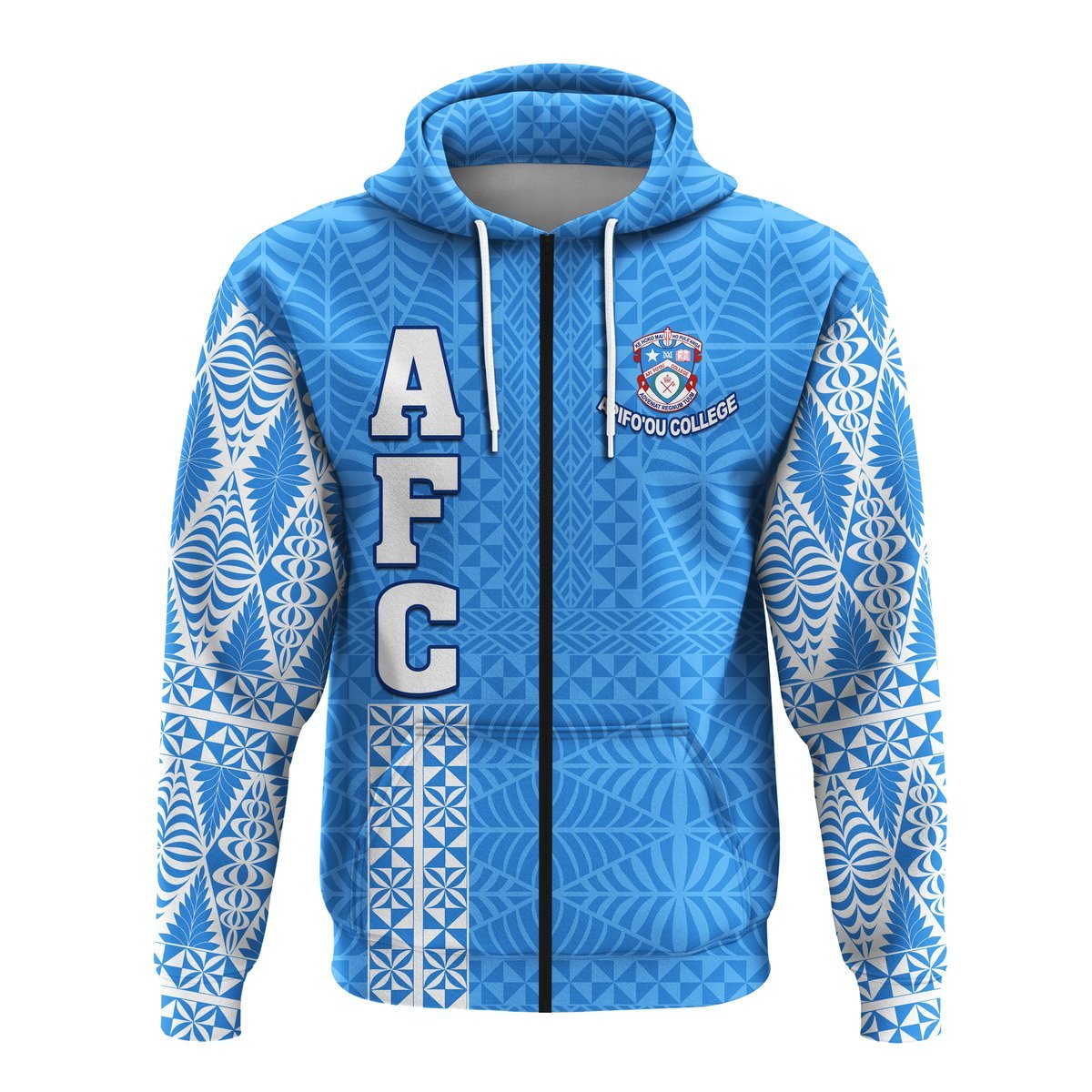 Custom Apifoou College Tonga Zip Hoodien Pattern AFC Lovers LT13 - Polynesian Pride